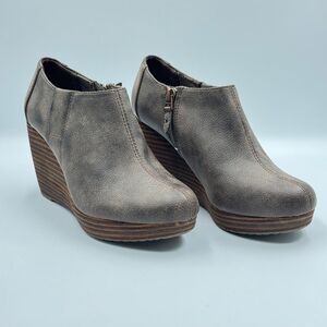 Dr. Scholl's Harlow Womens 7.5M Grey Brown Leather Wedge Zip Ankle Boots